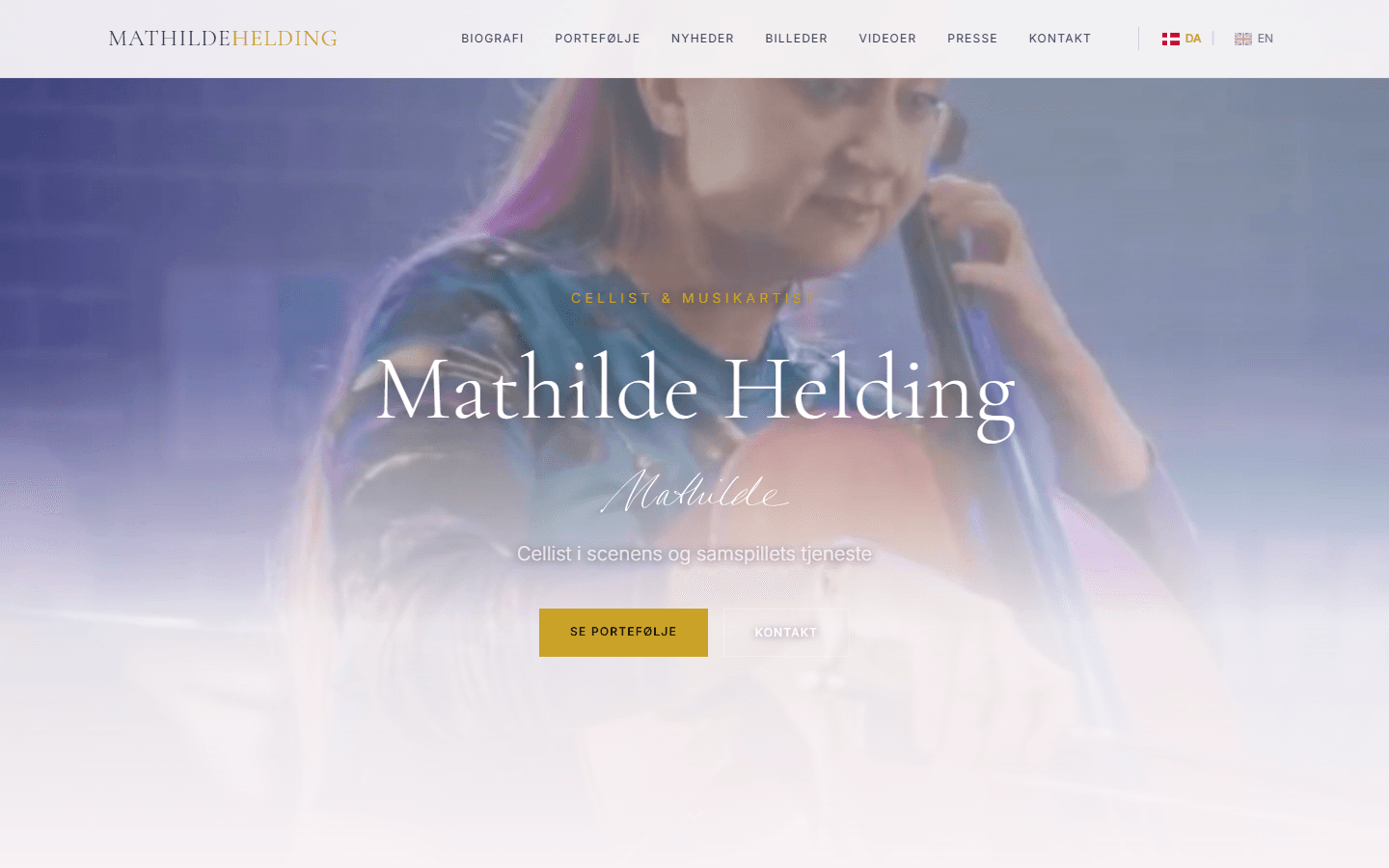 Mathilde Heldings hjemmeside, bygget af StageReady Web